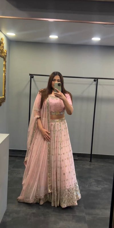 Resplendent Orange Color Georgette Sequence Lehenga Choli