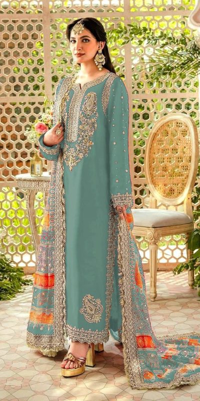 Sightly Light Blue Color Georgette Embroidery Work Salwar Suit