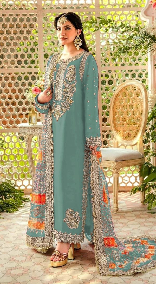 Sightly Light Blue Color Georgette Embroidery Work Salwar Suit