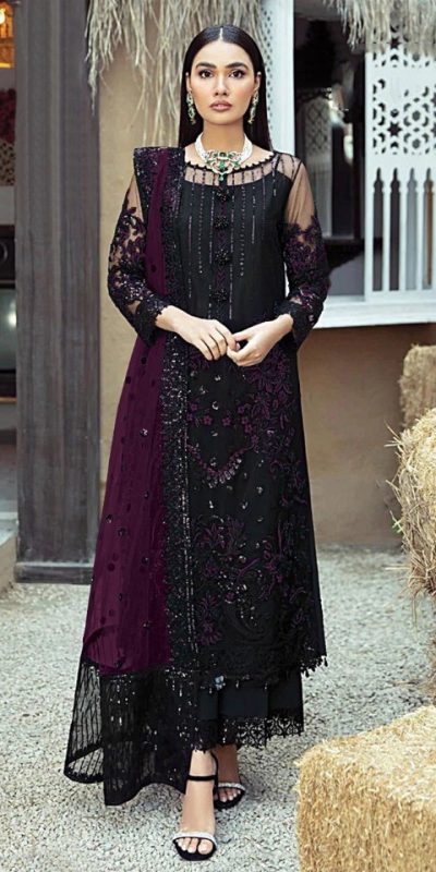 Special Black & Purple Georgette Embroidery Work Salwar Suit