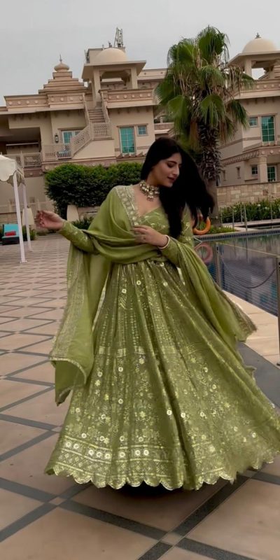 Special Green Color Georgette Embroidery Sequence Salwar Suit