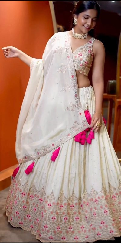 Special White Color Georgette Embroidery Lehenga Choli