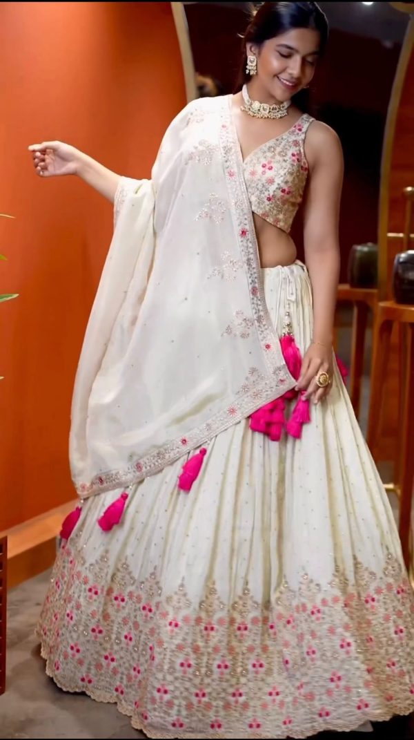 Special White Color Georgette Embroidery Lehenga Choli