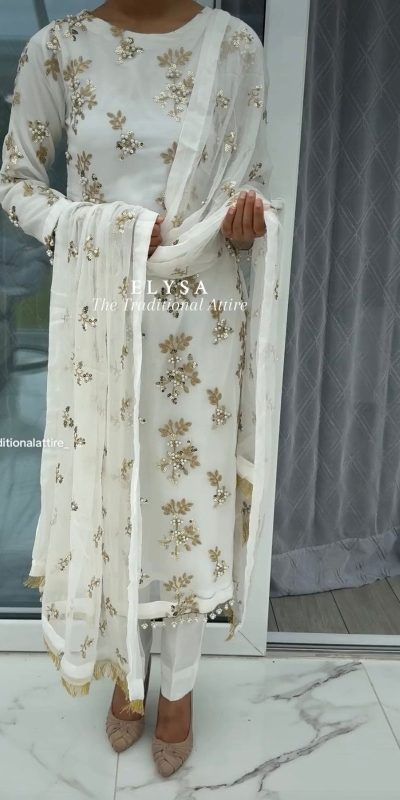 Special White Georgette Embroidery Sequence Salwar SuitSpecial White Georgette Embroidery Sequence Salwar Suit