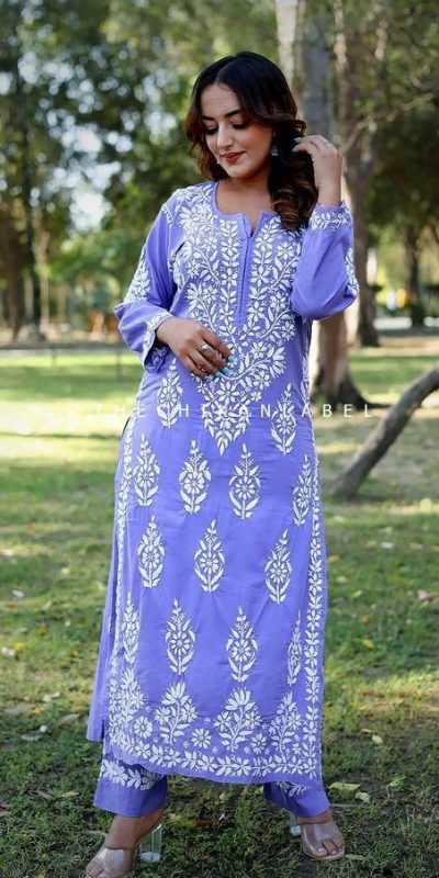 Splendorous Violet Color Rayon Chine Stitched Work Salwar Suit