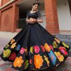 Black Cotton Printed Mirror Work Lehenga Choli