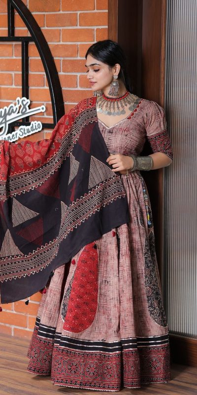 Stylish Brown Color Rayon Printed Silk Work Lehenga Choli