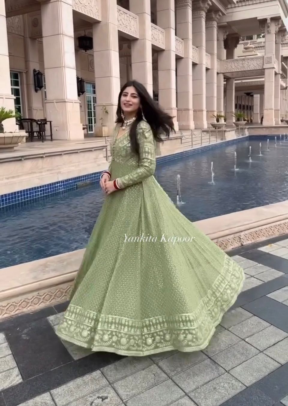 Sublime Green Color Georgette Embroidery Sequence Gown