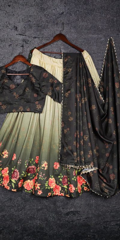 Sublime Green Color Tussar Silk Floral Printed Lehenga Choli