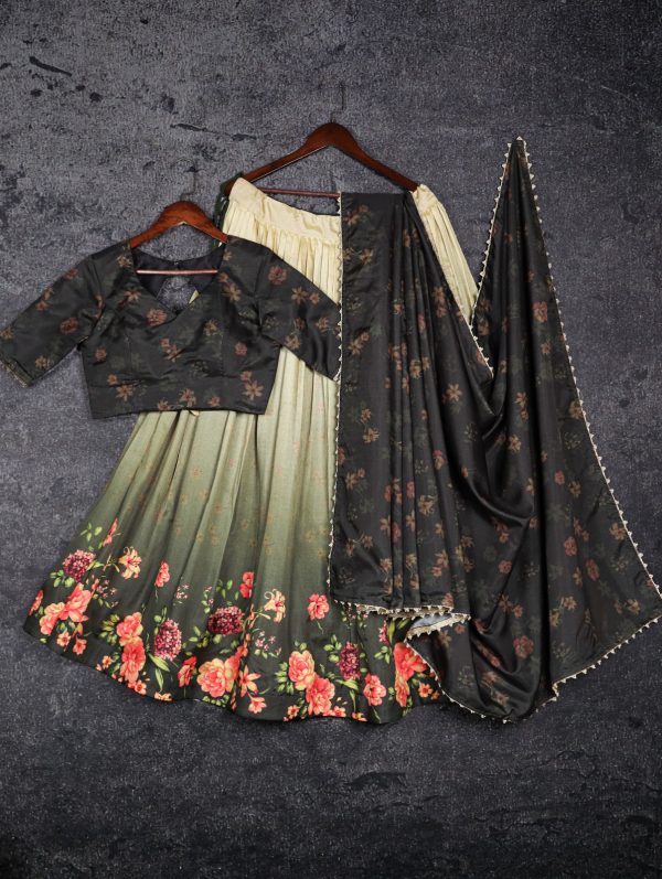 Sublime Green Color Tussar Silk Floral Printed Lehenga Choli