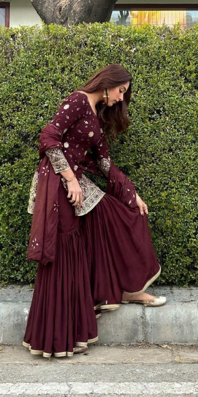 Sublime Maroon Color Georgette Thread Sequence Salwar Suit