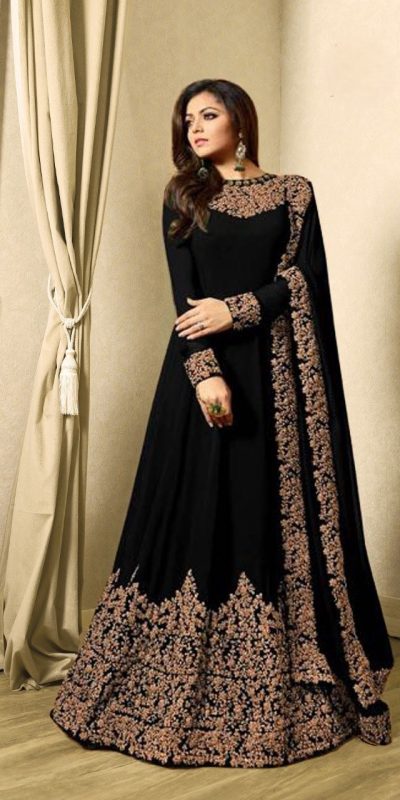 Superb Black Color Georgette Cording Sharara Suit