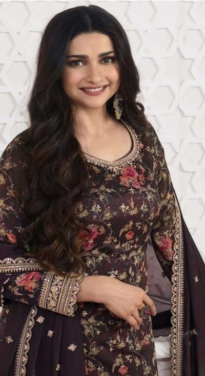 Superb Coffee Color Vichitra Digital Print Embroidery Salwar Suit