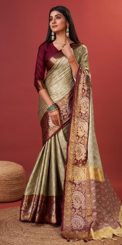 Superb Golden Color Rich Cotton Jacquard Silk Saree