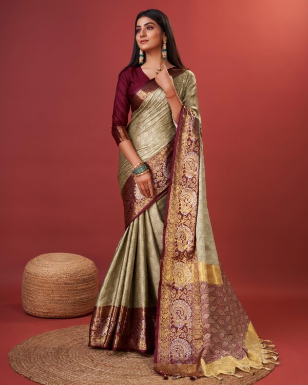 Superb Golden Color Rich Cotton Jacquard Silk Saree