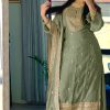 Superb Green Color Chinnon Silk Embroidery Sequence Salwar Suit