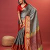 Grey Cotton Jacquard Silk Saree