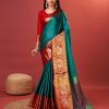 Peacock Green Cotton Jacquard Silk Saree