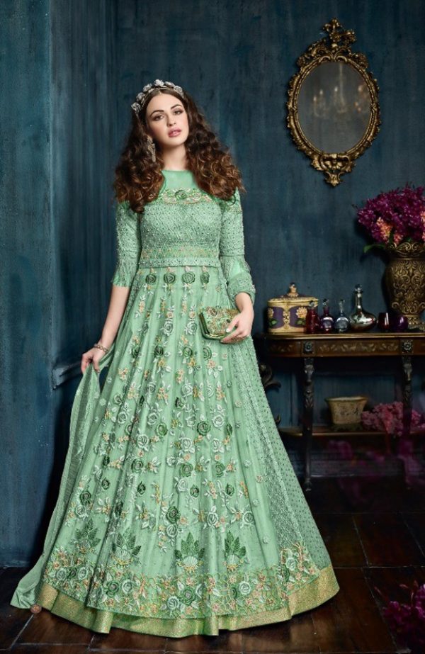 Superb Pista Green Color Net With Embroidery Stone Salwar Suit