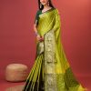 Pista Green Cotton Jacquard Silk Saree