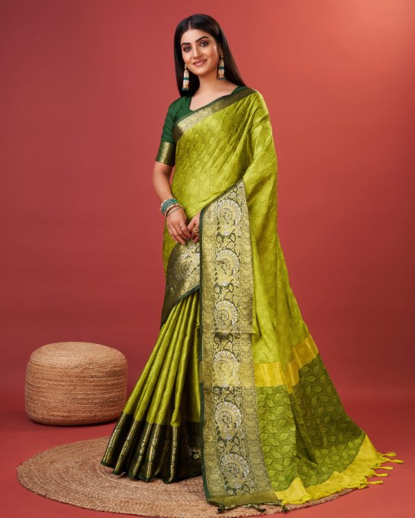 Superb Pista Green Color Rich Cotton Jacquard Silk Saree