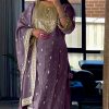 Superb Purple Color Chinnon Silk Embroidery Sequence Salwar Suit