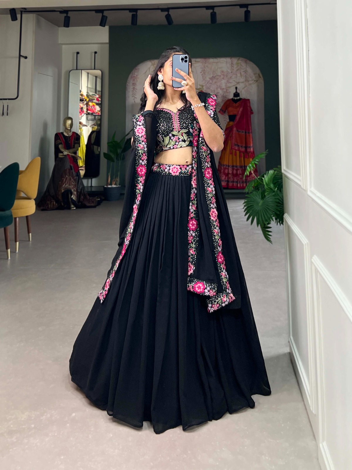LNB 1403 Black Color Georgette Plain Embroidery Lehenga Choli Festive Party Wedding, Events etc. Delivery 4-6 Working Days @2999/- | Lehenga, Bollywood Lehenga, Creative Lehenga, Designer Lehenga, Embroidered Lehenga, Party Wear Lehenga