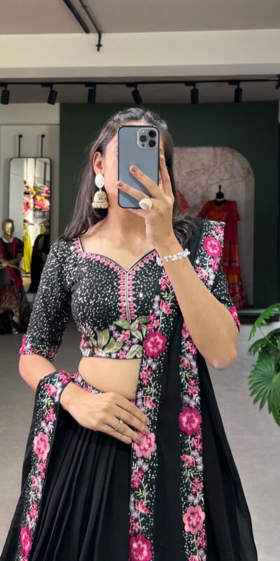 LNB 1403 Black Color Georgette Plain Embroidery Lehenga Choli Festive Party Wedding, Events etc. Delivery 4-6 Working Days @2999/- | Lehenga, Bollywood Lehenga, Creative Lehenga, Designer Lehenga, Embroidered Lehenga, Party Wear Lehenga
