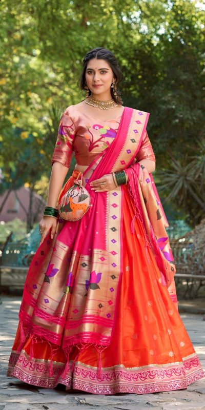 LNB 2005 Orange Jacquard Silk Weaving Zari Lehenga Choli Festive Party Wedding, Events etc. Delivery 4-6 Working Days @3499/- | Lehenga, Bollywood Lehenga, Creative Lehenga, Designer Lehenga, Embroidered Lehenga, Party Wear Lehenga