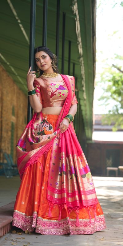 LNB 2005 Orange Jacquard Silk Weaving Zari Lehenga Choli Festive Party Wedding, Events etc. Delivery 4-6 Working Days @3499/- | Lehenga, Bollywood Lehenga, Creative Lehenga, Designer Lehenga, Embroidered Lehenga, Party Wear Lehenga