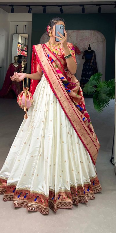 LNB 2005 White Jacquard Silk Weaving Zari Lehenga Choli Festive Party Wedding, Events etc. Delivery 4-6 Working Days @3499/- | Lehenga, Bollywood Lehenga, Creative Lehenga, Designer Lehenga, Embroidered Lehenga, Party Wear Lehenga