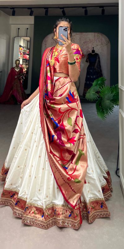 LNB 2005 White Jacquard Silk Weaving Zari Lehenga Choli Festive Party Wedding, Events etc. Delivery 4-6 Working Days @3499/- | Lehenga, Bollywood Lehenga, Creative Lehenga, Designer Lehenga, Embroidered Lehenga, Party Wear Lehenga