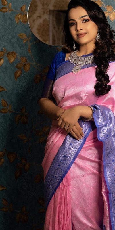 Aglow Pink Color Soft Kanjivaram Lichi Pattu Jacquard Silk Saree