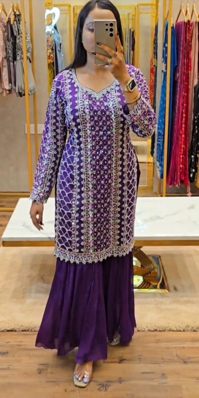 Aglow Violet Color Chinon Silk Thread With Sequence Salwar Suit