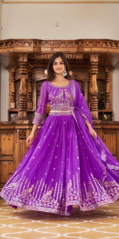 Aglow Violet Color Georgette Multi Sequence Work Lehenga Choli