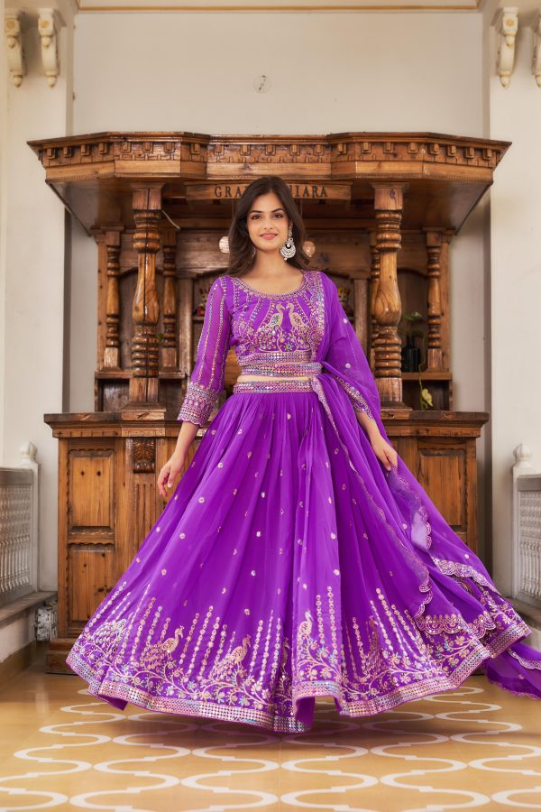 Aglow Violet Color Georgette Multi Sequence Work Lehenga Choli