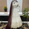 White Georgette Embroidery Sequence Gown