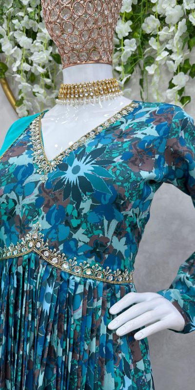 Alluring Blue Color Maslin Silk Digital Printed Salwar Suit