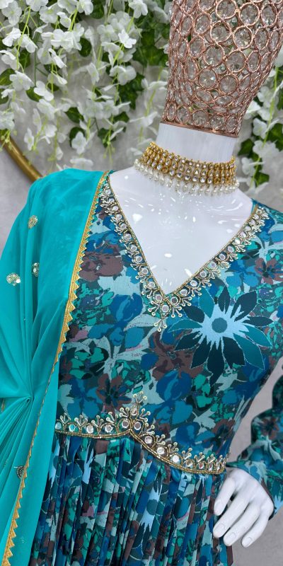 Alluring Blue Color Maslin Silk Digital Printed Salwar Suit