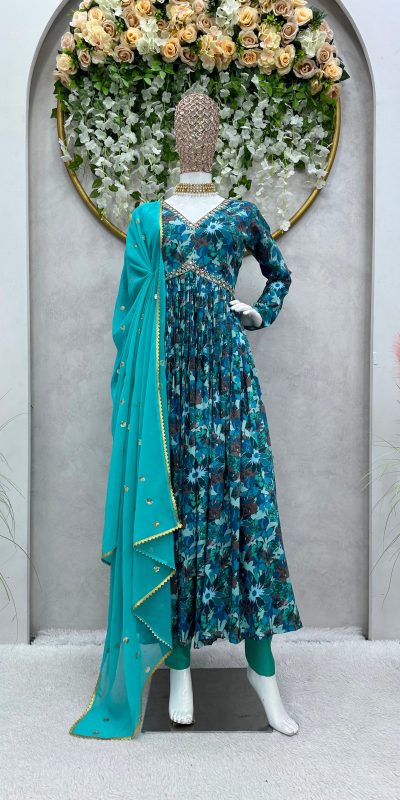 Alluring Blue Color Maslin Silk Digital Printed Salwar Suit