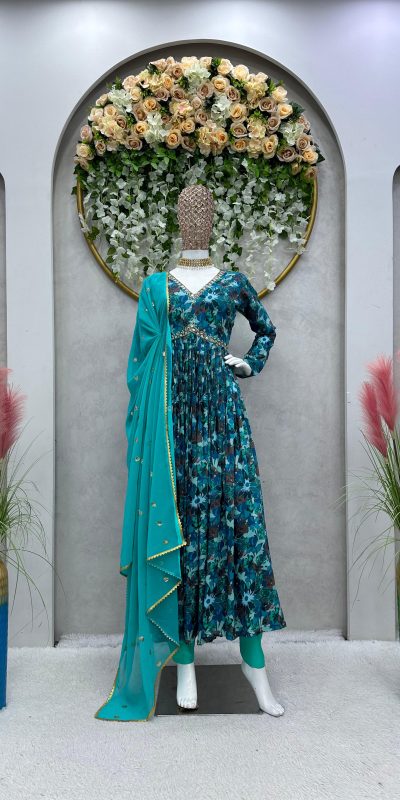 Alluring Blue Color Maslin Silk Digital Printed Salwar Suit