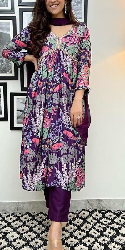 Alluring Purple Color Maslin Silk Digital Printed Salwar Suit