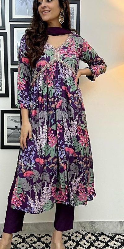 Alluring Purple Color Maslin Silk Digital Printed Salwar Suit