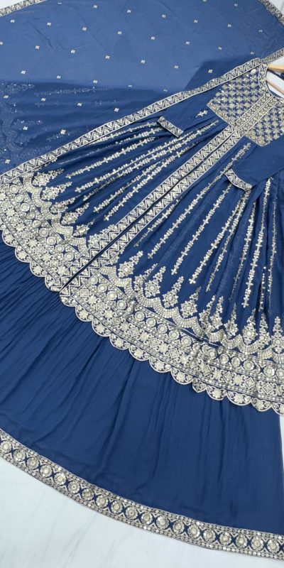 Artful Blue Color Georgette Embroidery Sequence Lehenga Choli