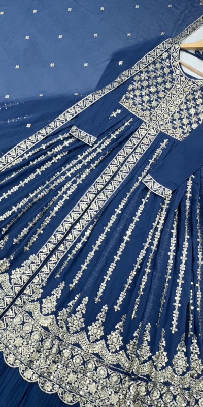 Artful Blue Color Georgette Embroidery Sequence Lehenga Choli