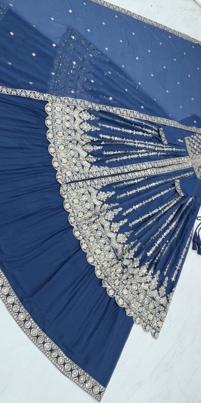 Artful Blue Color Georgette Embroidery Sequence Lehenga Choli