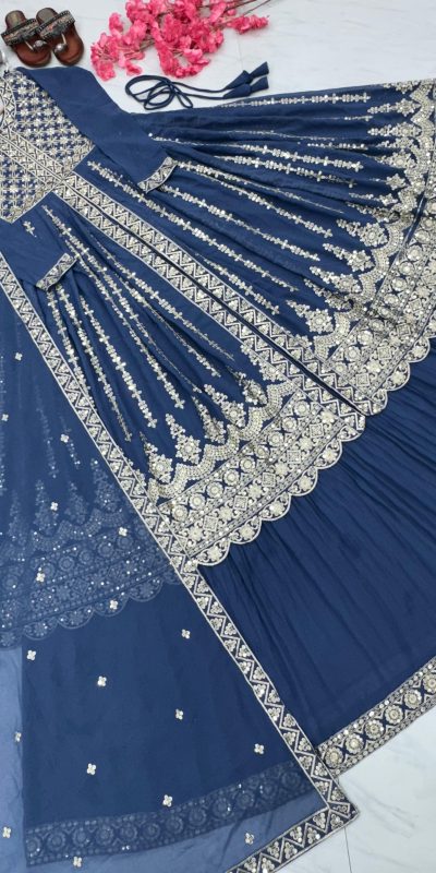 Artful Blue Color Georgette Embroidery Sequence Lehenga Choli