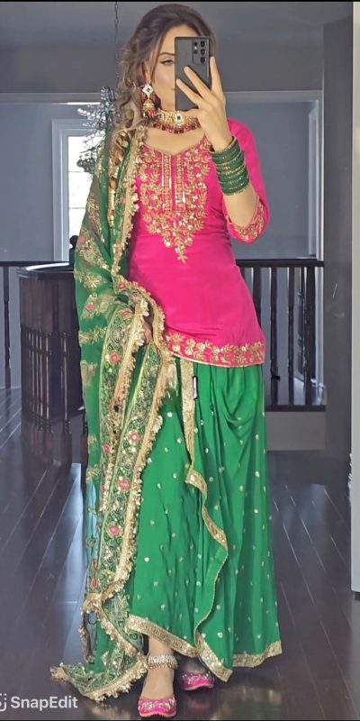 Artful Pink & Green Color Georgette Embroidery Salwar Suit