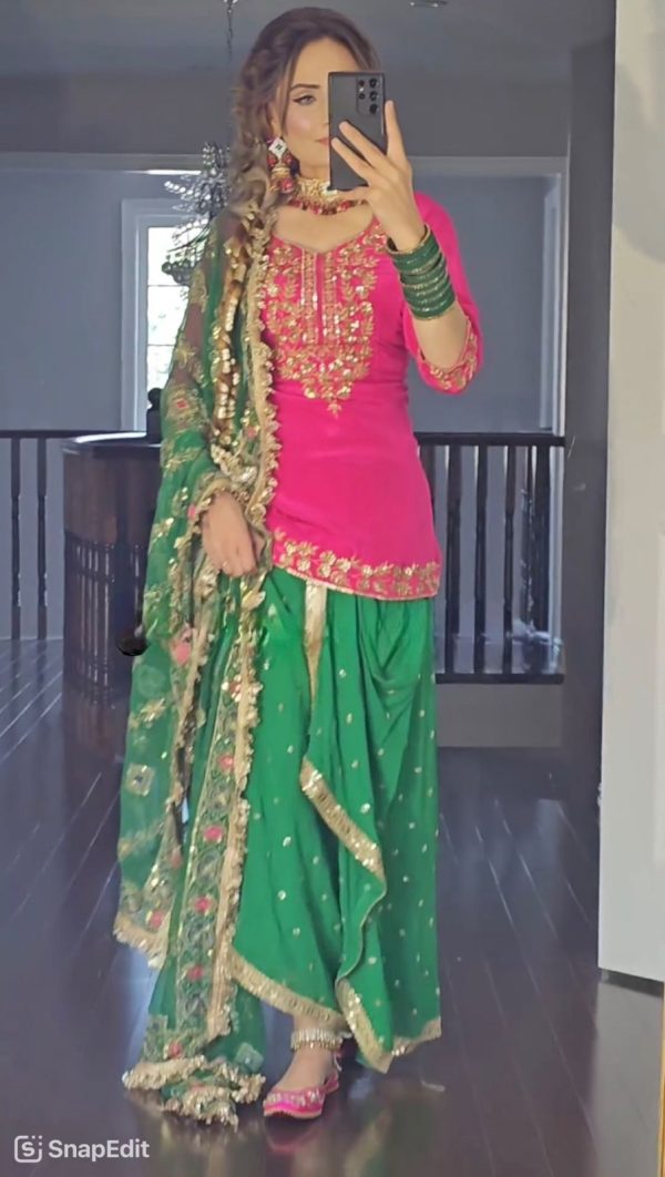 Artful Pink & Green Color Georgette Embroidery Salwar Suit