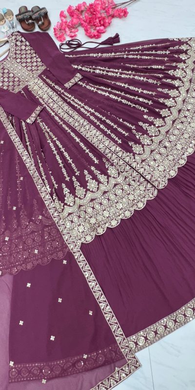 Artful Purple Color Georgette Embroidery Sequence Lehenga Choli
